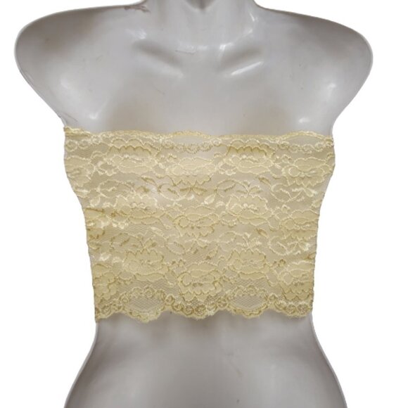 Beige See Through Elastic Lace Bandeau Strapless Lace Tube Top Lace Crop Top - Picture 2 of 7